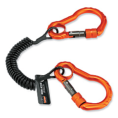 ergodyne Squids 3166 Coiled Tool Lanyard with Two Carabiners, 2 lb Max Working Capacity, 12" Long, Black (EGO19162)