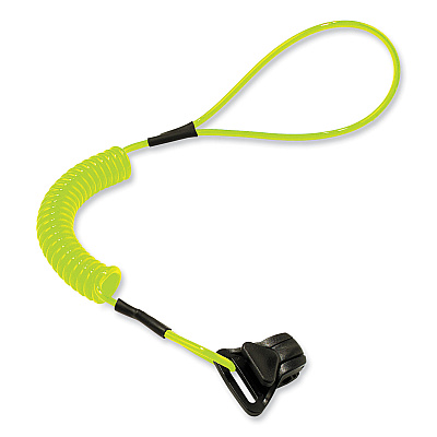 ergodyne Squids 3158 Coiled Lanyard with Clamp, 2 lb Max Working Capacity, 12" to 48" Long, Lime (EGO19159)