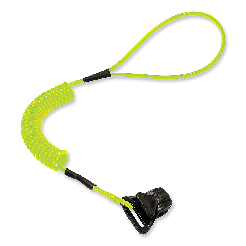 ergodyne Squids 3158 Coiled Lanyard with Clamp, 2 lb Max Working Capacity, 12" to 48" Long, Lime (EGO19159)