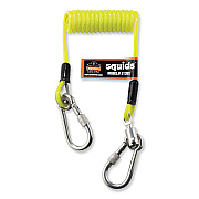 ergodyne Squids 3130S Coiled Cable Lanyard with Carabiners, 2 lb Max Working Capacity, 6.5" to 48" Long, Lime (EGO19130)