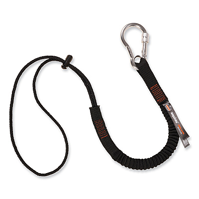 ergodyne Squids 3105 Tool Lanyard with Aluminum Carabiner + Cinch-Loop, 15 lb Max Working Capacity, 32" to 48" Long, Black, 10/Pack (EGO19010)
