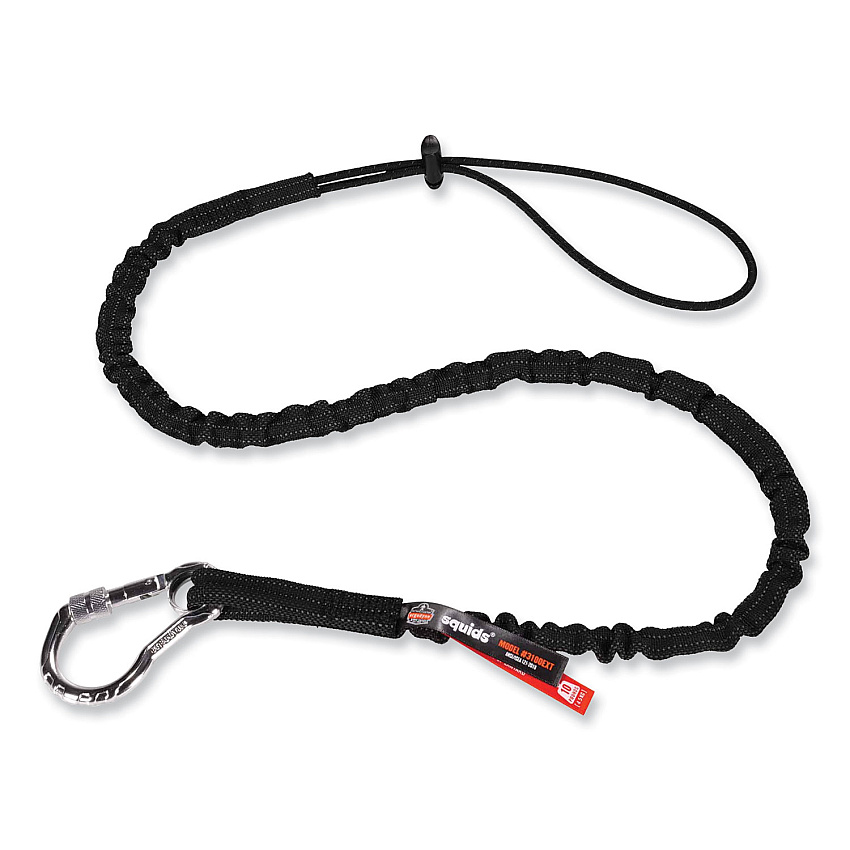 ergodyne Squids 3100 Lanyard with Aluminum Carabiner + Cinch-Loop, 10 lb Max Working Capacity, 42" to 54" Long, Black (EGO19012)