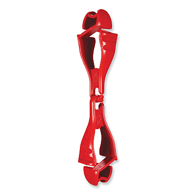 ergodyne Squids 3400 Dual Clip Glove Clip Holder, 1 x 1 x 6.5, Acetal Copolymer, Red, 100/Pack (EGO19313BULK)