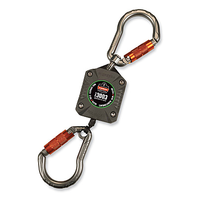 ergodyne Squids 3003 Retractable Lanyard with Two Carabiners, 2 lb Max Working Capacity, 8" to 48"Long, Gray (EGO19303)