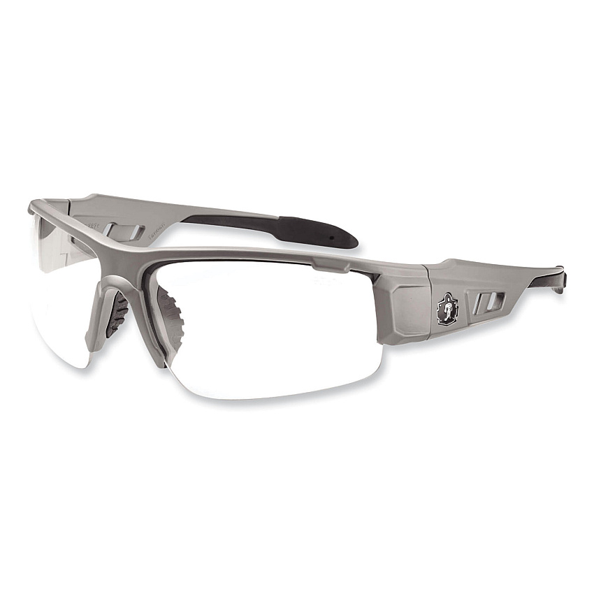 ergodyne Skullerz Dagr Safety Glasses, Matte Gray Nylon Impact Frame, Anti-Fog Clear Polycarbonate Lens (EGO52103)