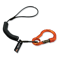 ergodyne Squids 3156 Coiled Tool Lanyard with Carabiner, 2 lb Max Work Capacity, 12" to 48", Black/Orange (EGO19161)
