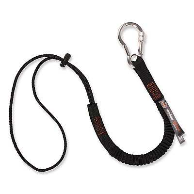 ergodyne Squids 3105 Tool Lanyard with Aluminum Carabiner + Cinch-Loop, 15 lb Max Working Capacity, 32" to 48" Long, Black (EGO19005)