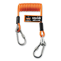 ergodyne Squids 3130M Coiled Cable Lanyard with Carabiners, 5 lb Max Working Capacity, 6.5" to 48" Long, Orange (EGO19131)