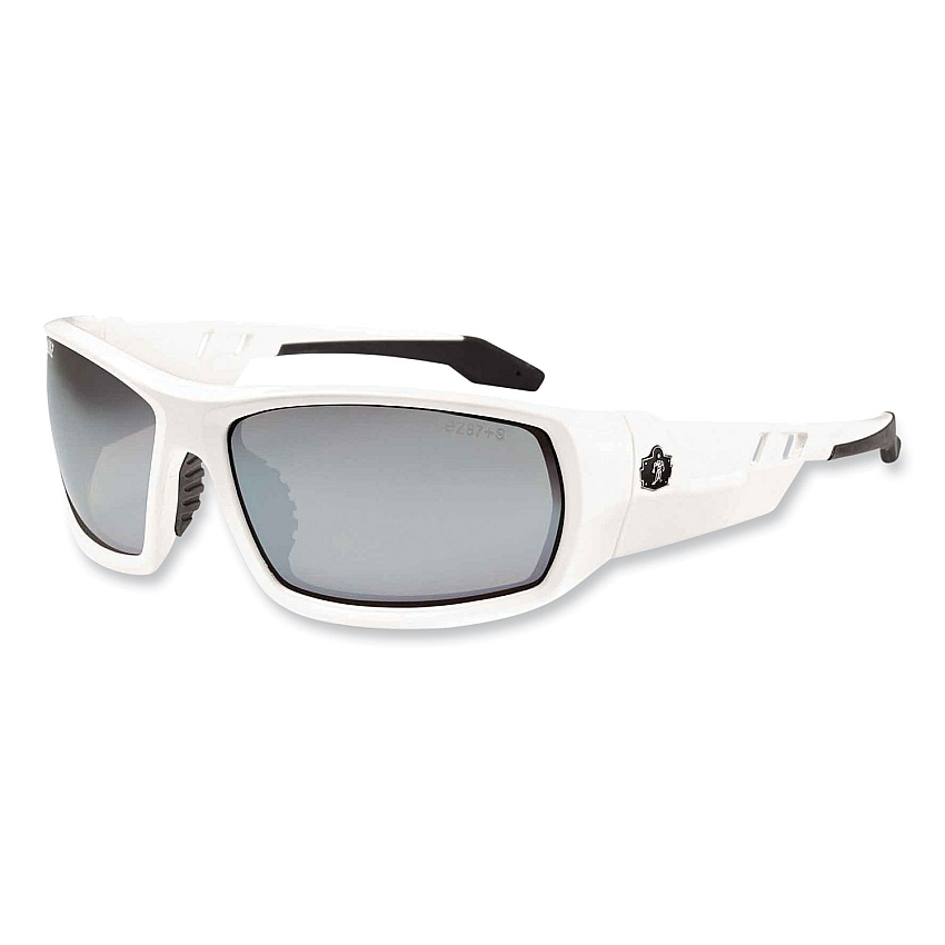 ergodyne Skullerz Odin Safety Glasses, White Nylon Impact Frame, Silver Mirror Polycarbonate Lens (EGO50242)