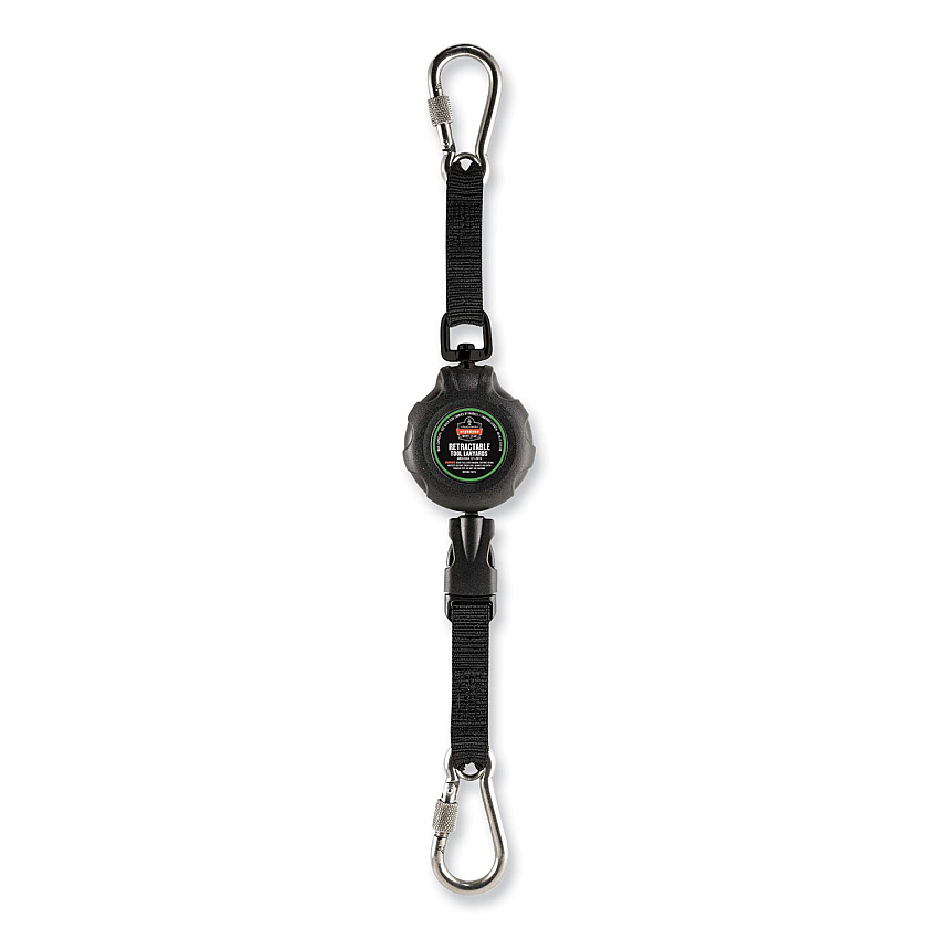 ergodyne Squids 3000 Retractable Tool Lanyard with Carabiner Anchor, 1 lb Working Capacity, 48" Long, Black (EGO19300)