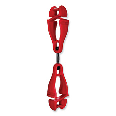 ergodyne Squids 3420 Dual Clip Swivel Glove Clip Holder, 1 x 0.6 x 5.5, Acetal Copolymer, Red,100/Pack (EGO19513BULK)