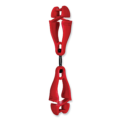 ergodyne Squids 3420 Dual Clip Swivel Glove Clip Holder, 1 x 0.6 x 5.5, Acetal Copolymer, Red,100/Pack (EGO19513BULK)