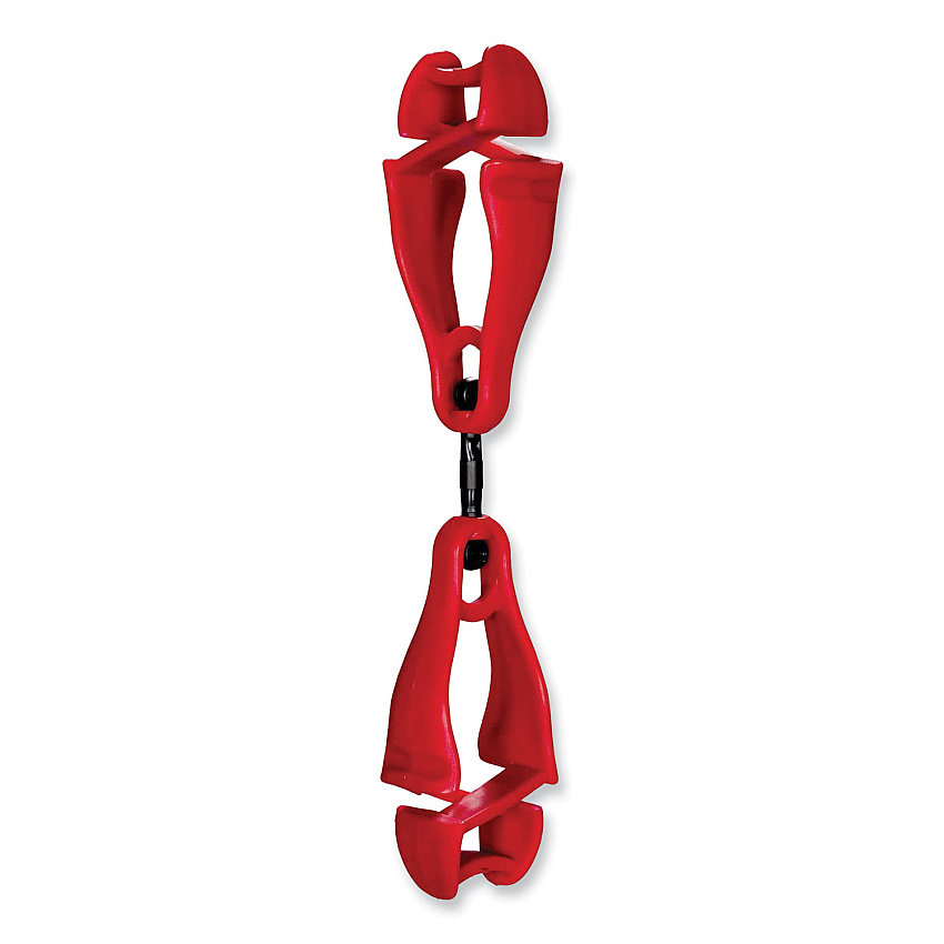 ergodyne Squids 3420 Dual Clip Swivel Glove Clip Holder, 1 x 0.6 x 5.5, Acetal Copolymer, Red,100/Pack (EGO19513BULK)