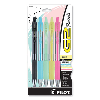 Pilot G2 Pastel Gel Pen, Retractable, Fine 0.7 mm, Assorted Pastel Ink and Barrel Colors, 5/Pack (PIL14171)