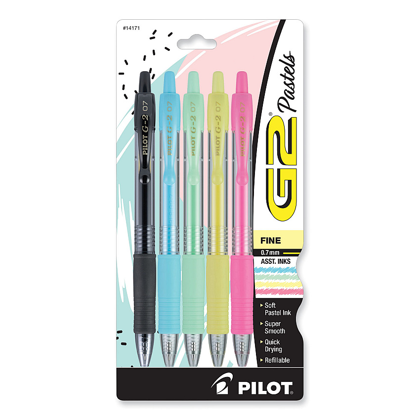 Pilot G2 Pastel Gel Pen, Retractable, Fine 0.7 mm, Assorted Pastel Ink and Barrel Colors, 5/Pack (PIL14171)