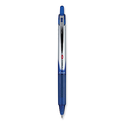 Pilot VBall RT Liquid Ink Roller Ball Pen, Retractable, Fine 0.7 mm, Blue Ink, Blue/White Barrel (PIL26207)