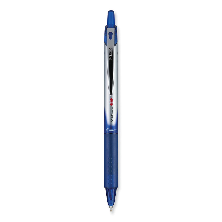 Pilot VBall RT Liquid Ink Roller Ball Pen, Retractable, Fine 0.7 mm, Blue Ink, Blue/White Barrel (PIL26207)