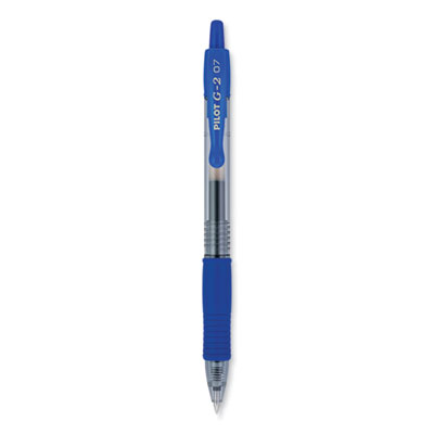 Pilot G2 Premium Gel Pen, Retractable, Fine 0.7 mm, Blue Ink, Smoke Barrel, 2/Pack (31032)