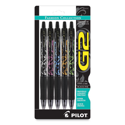 Pilot G2 Fashion Premium Gel Pen, Retractable, Fine 0.7 mm, Black Ink, Assorted Barrel Colors, 5/Pack (31373)