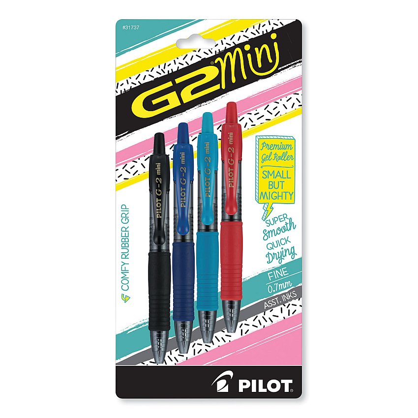 Pilot G2 Mini Gel Pen, Retractable, Fine 0.7 mm, Assorted Ink and Barrel Colors, 4/Pack (PIL31737)