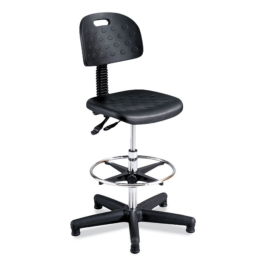 Safco Soft Tough Deluxe Workbench Chair, Supports Up to 250 lb, 22" to 32" Seat Height, Black Seat, Black/Silver Base (SAF6912)
