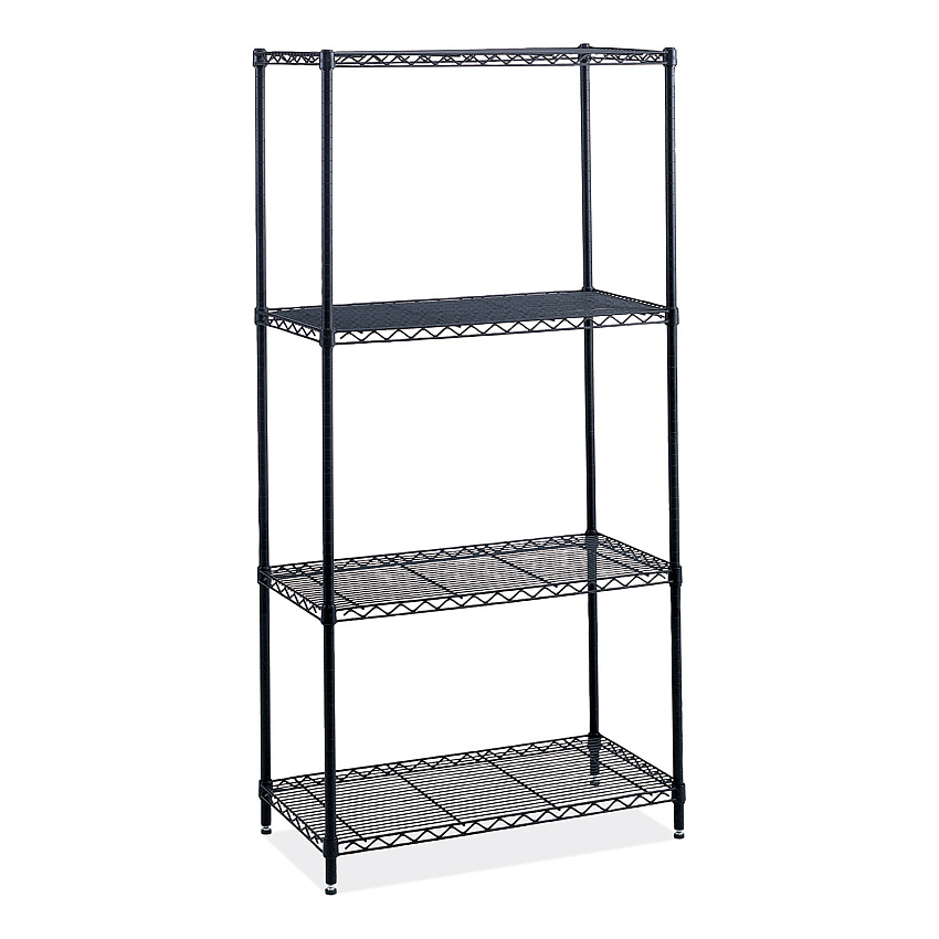Safco Industrial Wire Shelving, Four-Shelf, 36w x 24d x 72h, Black (SAF5288BL)