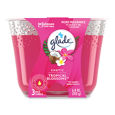 Glade Exotic Tropical Blossoms Candle, 6.8 oz, Glass, 3/Carton (324406)