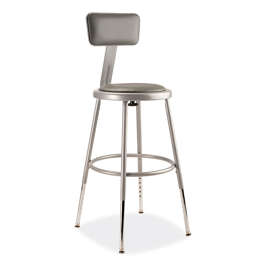 NPS 6400 Series Height Adjustable Heavy Duty Padded Stool with Backrest, Supports Up to 300 lb, 19" to 27" Seat Height, Gray (NPS6418HB)