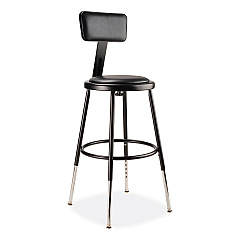 NPS 6400 Series Height Adjustable Heavy Duty Vinyl Steel Stool with Backrest, Supports 300 lb, 19" to 27" Seat Height, Black (NPS6418HB10)