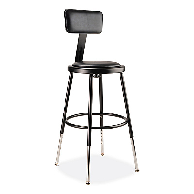 NPS 6400 Series Height Adjustable Heavy Duty Vinyl Steel Stool with Backrest, Supports 300 lb, 19" to 27" Seat Height, Black (NPS6418HB10)