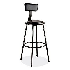 NPS 6400 Series Heavy Duty Vinyl Padded Stool with Backrest, Supports 300 lb, 30" Seat Height, Black Seat/Back/Base (NPS6430B10)
