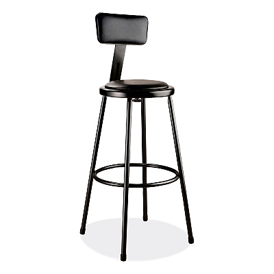 NPS 6400 Series Heavy Duty Vinyl Padded Stool with Backrest, Supports 300 lb, 30" Seat Height, Black Seat/Back/Base (NPS6430B10)