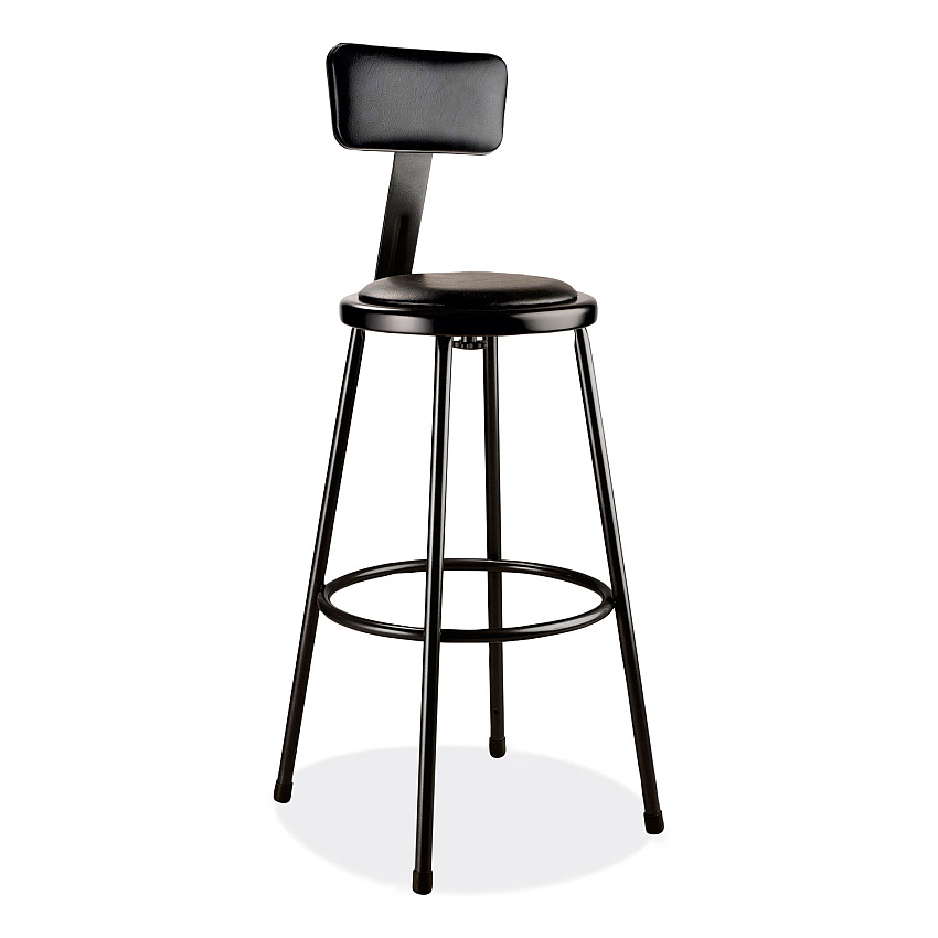 NPS 6400 Series Heavy Duty Vinyl Padded Stool with Backrest, Supports 300 lb, 30" Seat Height, Black Seat/Back/Base (NPS6430B10)