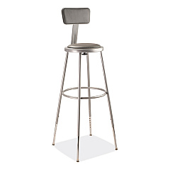 NPS 6400 Series Height Adjustable Heavy Duty Padded Stool with Backrest, Supports 300 Up to lb, 32" to 39" Seat Height, Gray (NPS6430HB)