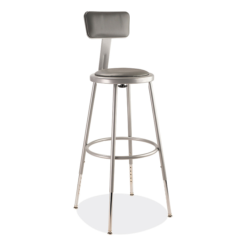 NPS 6400 Series Height Adjustable Heavy Duty Padded Stool with Backrest, Supports Up to 300 lb, 25" to 33" Seat Height, Gray (NPS6424HB)