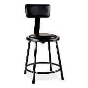 NPS 6400 Series Heavy Duty Vinyl Padded Stool with Backrest, Supports 300 lb, 18" Seat Height, Black Seat, Black Back, Black Base (NPS6418B10)