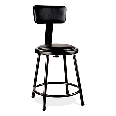 NPS 6400 Series Heavy Duty Vinyl Padded Stool with Backrest, Supports 300 lb, 18" Seat Height, Black Seat, Black Back, Black Base (NPS6418B10)