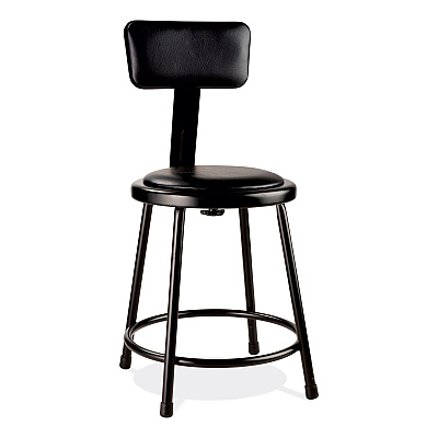 NPS 6400 Series Heavy Duty Vinyl Padded Stool with Backrest, Supports 300 lb, 18" Seat Height, Black Seat, Black Back, Black Base (NPS6418B10)