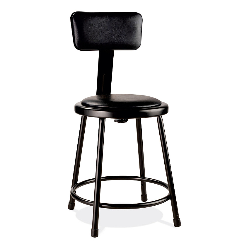 NPS 6400 Series Heavy Duty Vinyl Padded Stool with Backrest, Supports 300 lb, 18" Seat Height, Black Seat, Black Back, Black Base (NPS6418B10)