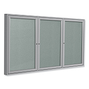 Ghent 3 Door Enclosed Vinyl Bulletin Board with Satin Aluminum Frame, 96 x 48, Silver Surface (GHEPA34896VX193)