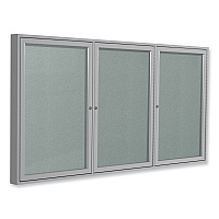 Ghent 3 Door Enclosed Vinyl Bulletin Board with Satin Aluminum Frame, 96 x 48, Silver Surface (GHEPA34896VX193)