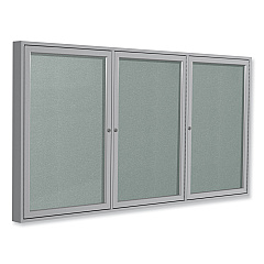Ghent 3 Door Enclosed Vinyl Bulletin Board with Satin Aluminum Frame, 96 x 48, Silver Surface (GHEPA34896VX193)