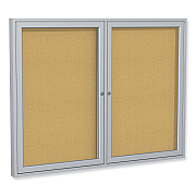 Ghent 2 Door Enclosed Natural Cork Bulletin Board with Satin Aluminum Frame, 60 x 36, Tan Surface (GHEPA23660K)