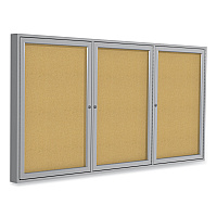 Ghent 3 Door Enclosed Vinyl Bulletin Board with Satin Aluminum Frame, 72 x 48, Silver Surface (GHEPA34872VX193)