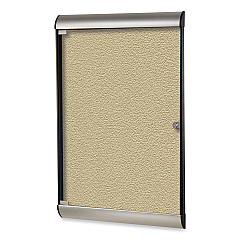 Ghent Silhouette 1 Door Enclosed Caramel Vinyl Bulletin Board with Satin/Black Frame, 27.75 x 42.13 (GHESILH20410)