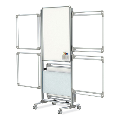 Ghent Nexus Easel Whiteboard, 32 x 76.13, White Surface, Satin Aluminum Frame (GHENEX204EP4FR)