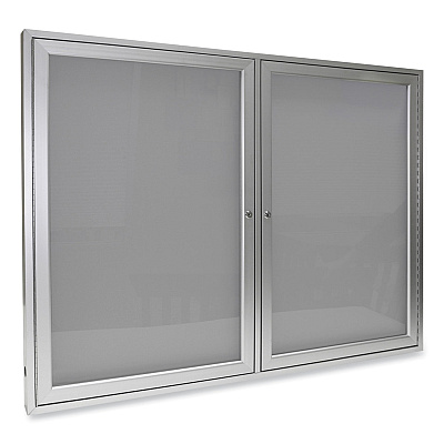 Ghent 2 Door Enclosed Vinyl Bulletin Board with Satin Aluminum Frame, 60 x 36, Silver Surface (GHEPA23660VX193)