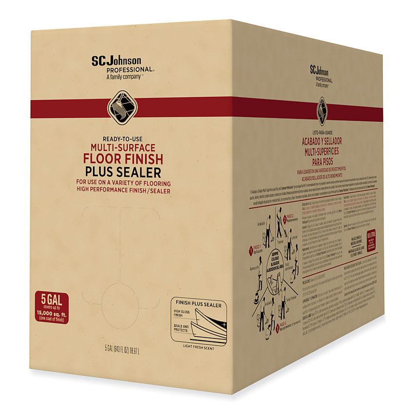 SC Johnson Professional Ready-To-Use Multi-Surface Floor Finish Plus Sealer, Light Fresh Scent, 5 gal Bag-in-Box (SJN362834)