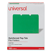 Universal Reinforced Top-Tab File Folders, 1/3-Cut Tabs: Assorted, Letter Size, 1" Expansion, Green, 100/Box (UNV16162)