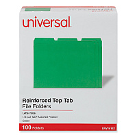 Universal Reinforced Top-Tab File Folders, 1/3-Cut Tabs: Assorted, Letter Size, 1" Expansion, Green, 100/Box (UNV16162)